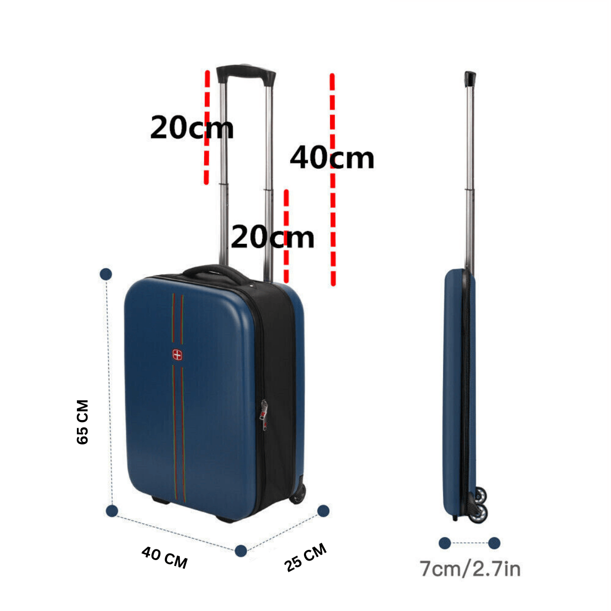 Troler pliabil mare de calatorie, Dasbo®, carcasa dura material ABS si PC rezistent la apa, 2 roti cu interior captusit