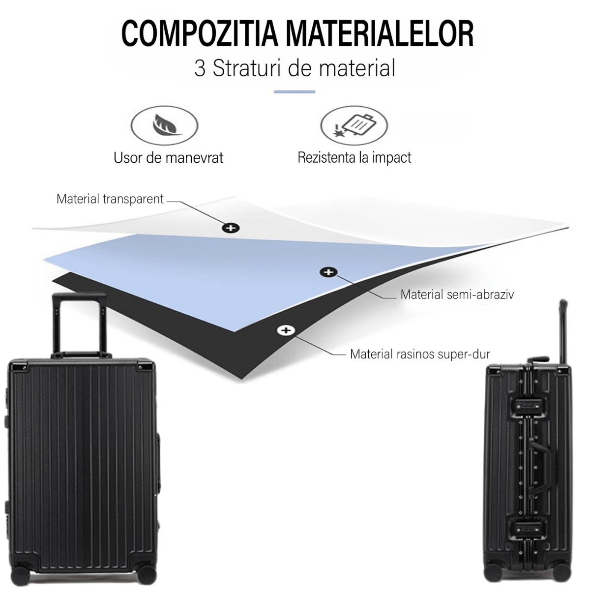 Troler de mana mare pentru Cala Avion, inserti din aluminiu cu suport pentru pahar si port USB incarcare, 75x50x29 cm