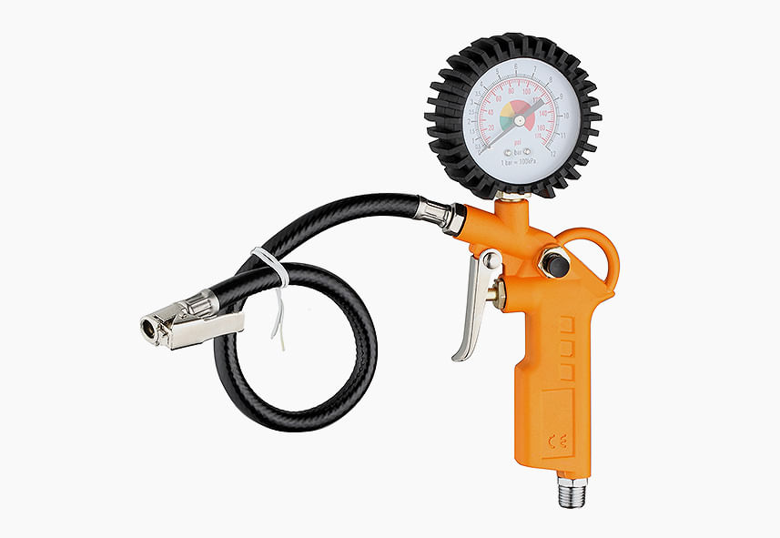 Pistol profesional de umflat roti cu manometru, presiune maxima 12 Bar, carcasa portocalie — imaginea 2