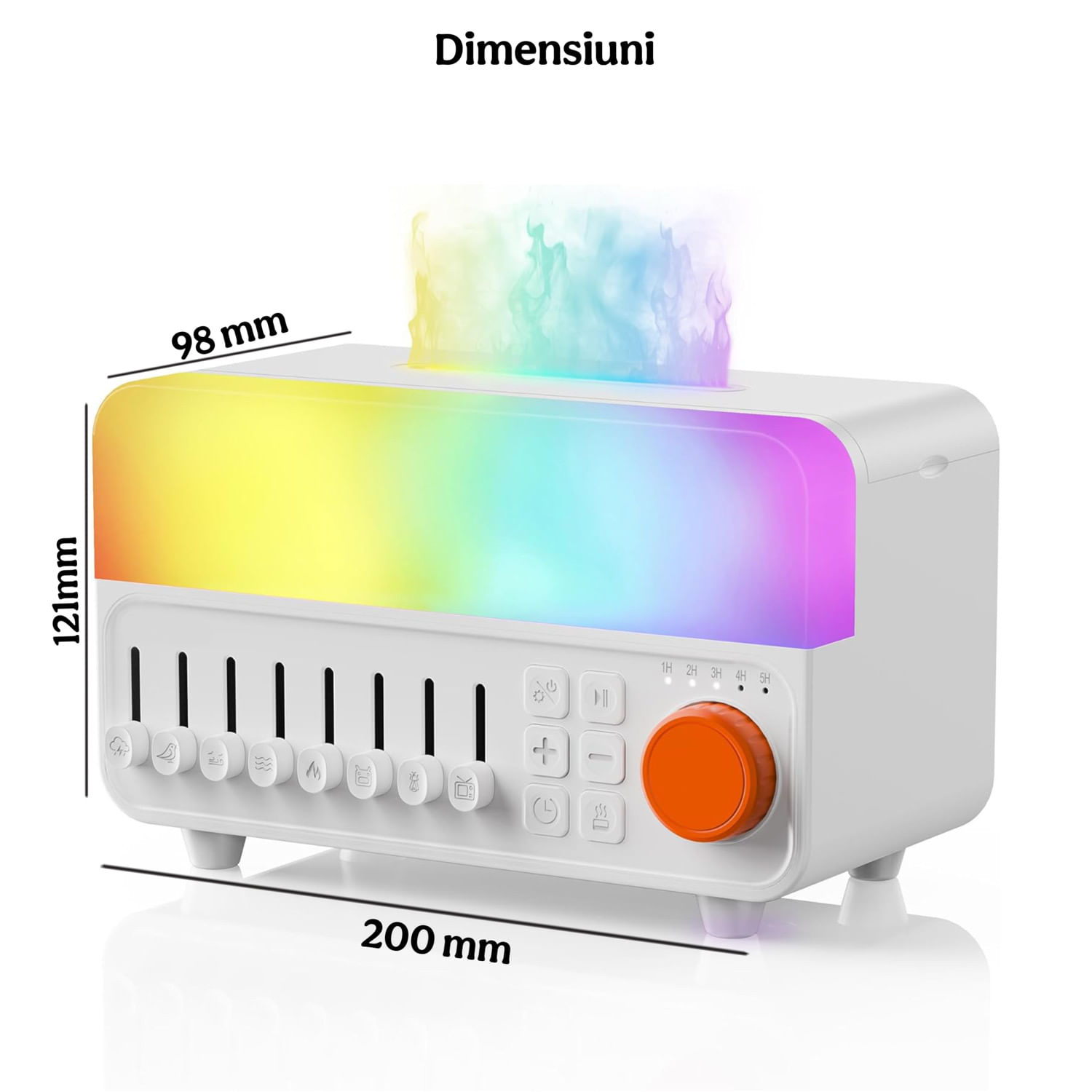 Umidificator Aer Tip Radio cu 12 Culori si 8 Sunete din Natura, Difuzor Uleiuri Esentiale 4-in-1