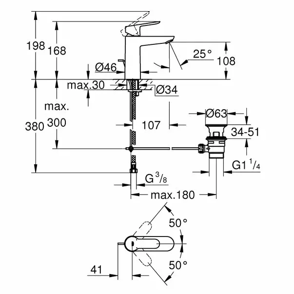 Baterie lavoar Grohe BauEdge M crom lucios — imaginea 2
