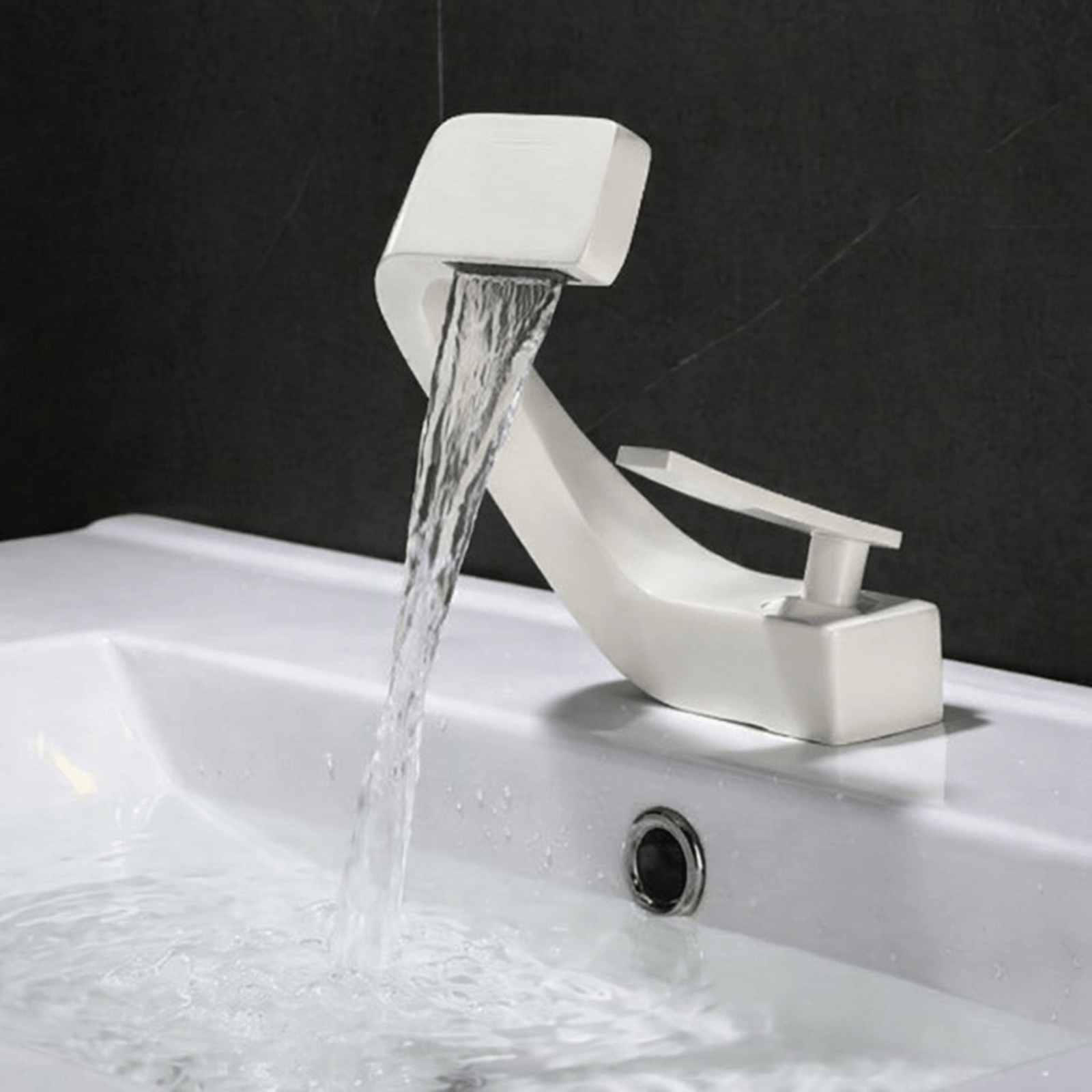 Robinet Baie, Adsinio, Corp Cupru, Forma Curbata, Cartus Ceramic, Racorduri Incluse, Alb — imaginea 3