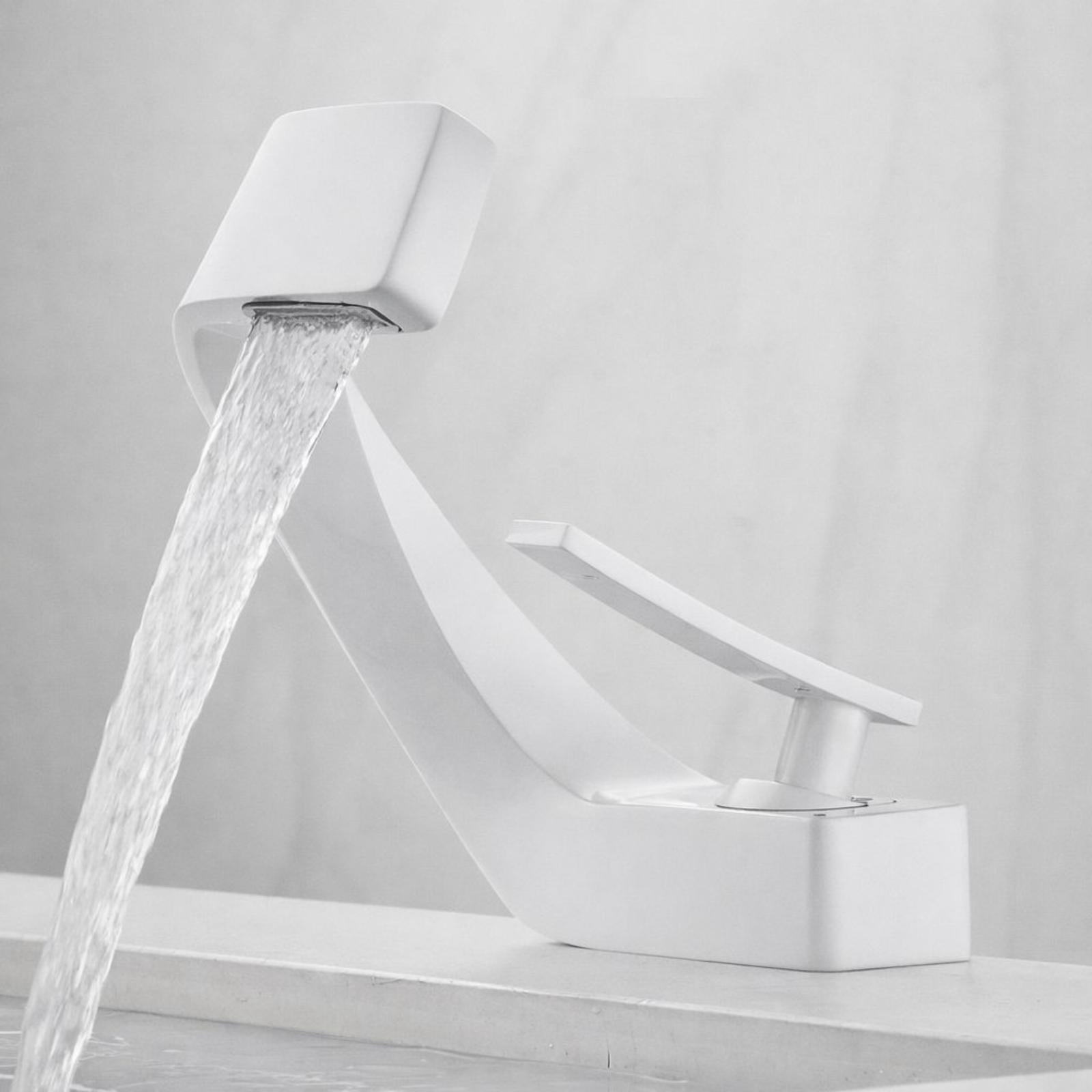 Robinet Baie, Adsinio, Corp Cupru, Forma Curbata, Cartus Ceramic, Racorduri Incluse, Alb — imaginea 4