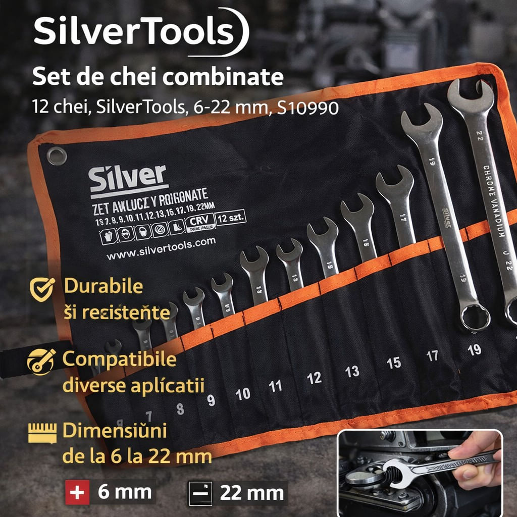 Set de chei combinate 12 chei, SilverTools, 6-22 mm, S10990 — imaginea 2