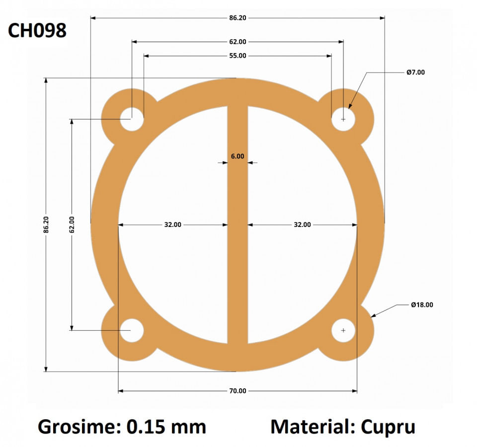 Garnitura din cupru pentru cilindru cap compresor 51-70mm 62x62mm CH098 Mod.21 62mm(D ) — imaginea 2