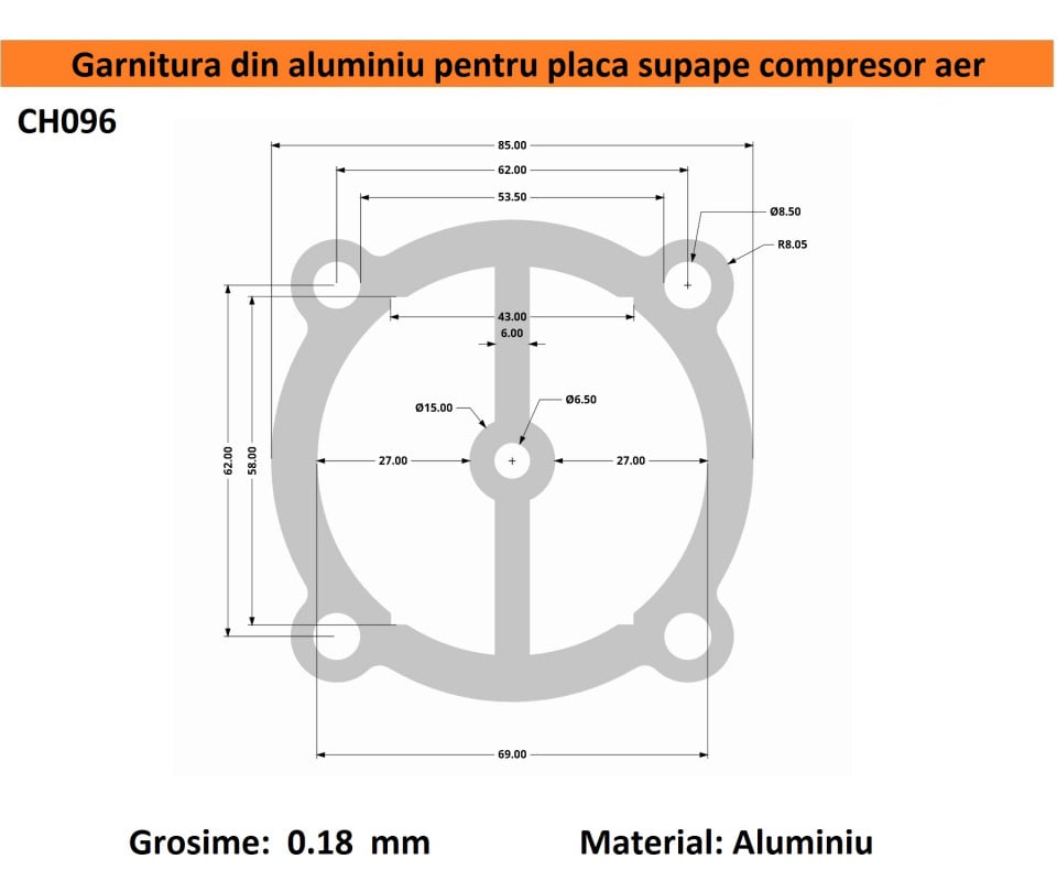 Garnitura aluminiu cilindru cap compresor 65mm 78x78mm CH096 Mod.19 — imaginea 2