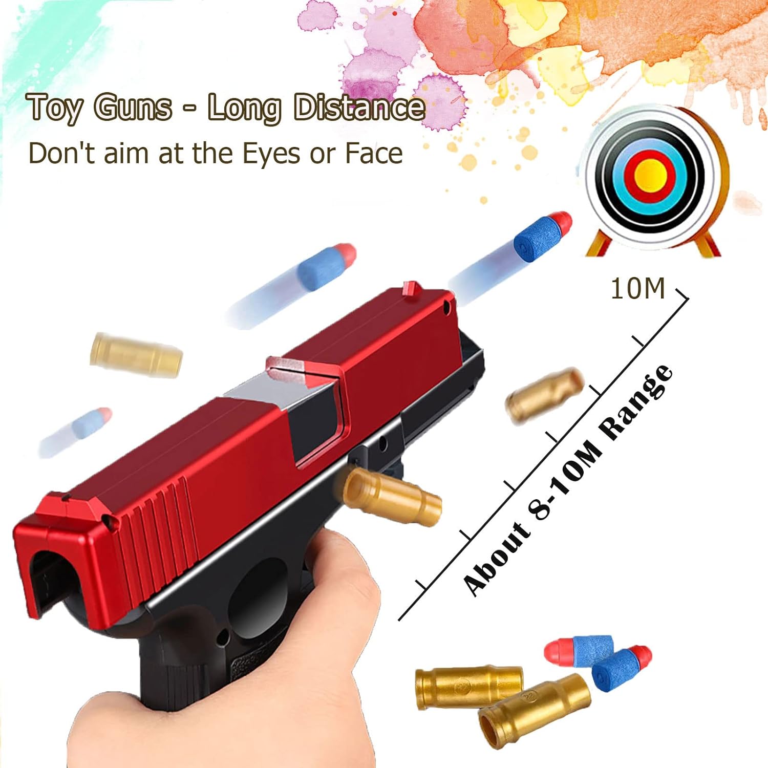Pistol de jucarie cu gloante moi, Incarcare manuala, Ejectarea carcasei goale, Negru/Rosu - imagine 3
