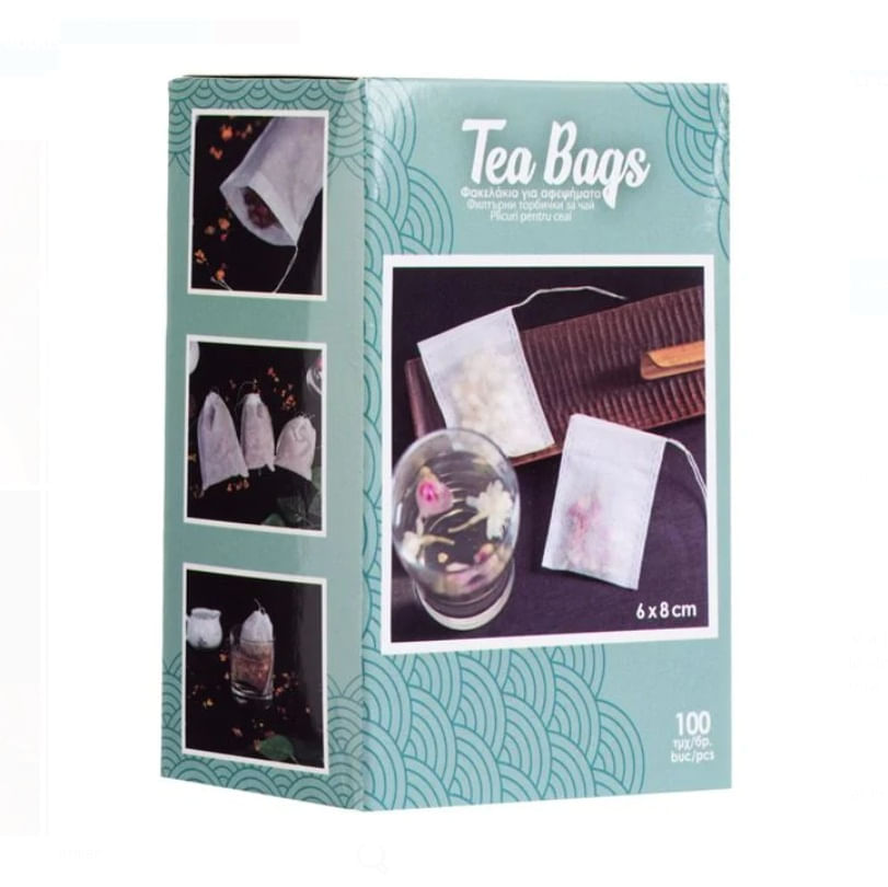 Set 100 de Plicuri cu Filtre pentru Ceai, cu sfoara, 6x8 cm