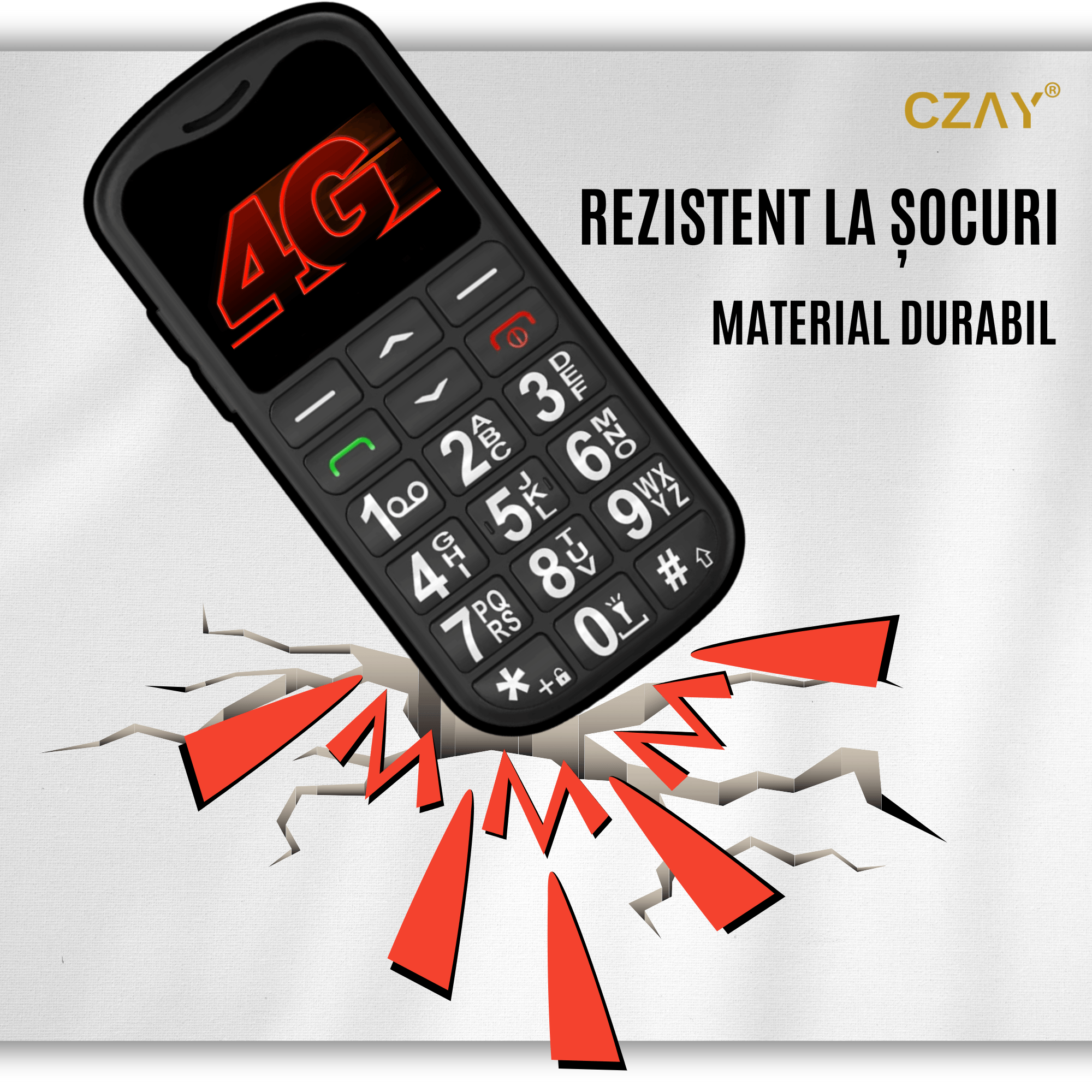 Telefon Mobil Seniori CZAY®,Taste Mari,Buton SOS pentru Siguranta,Limba Romana si Maghiara,Volum Puternic,Ecran Mare,4G