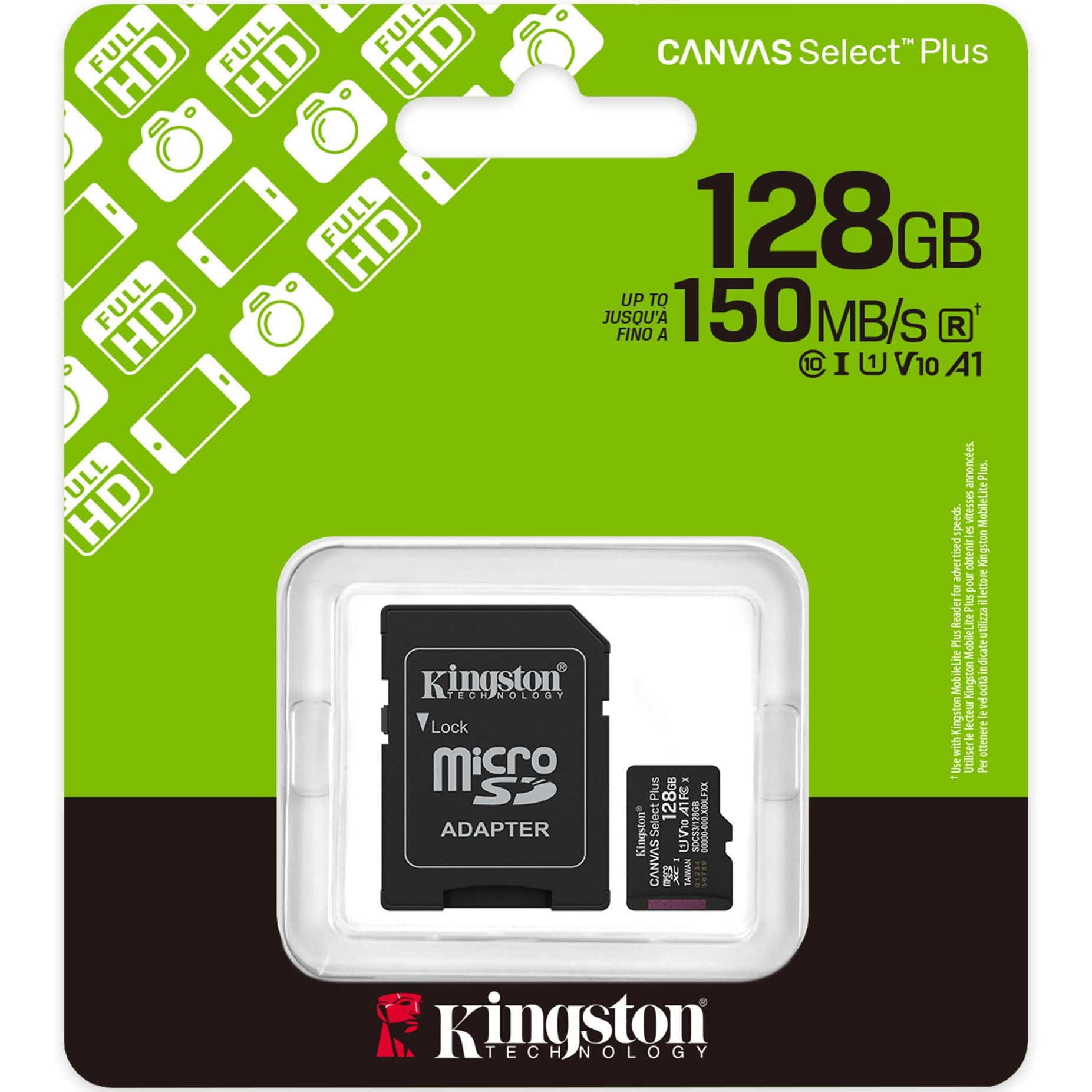 Card de Memorie MicroSDXC Kingston, 128GB, Select Plus, Clasa 10 UHS-I Performance, Cu adaptor