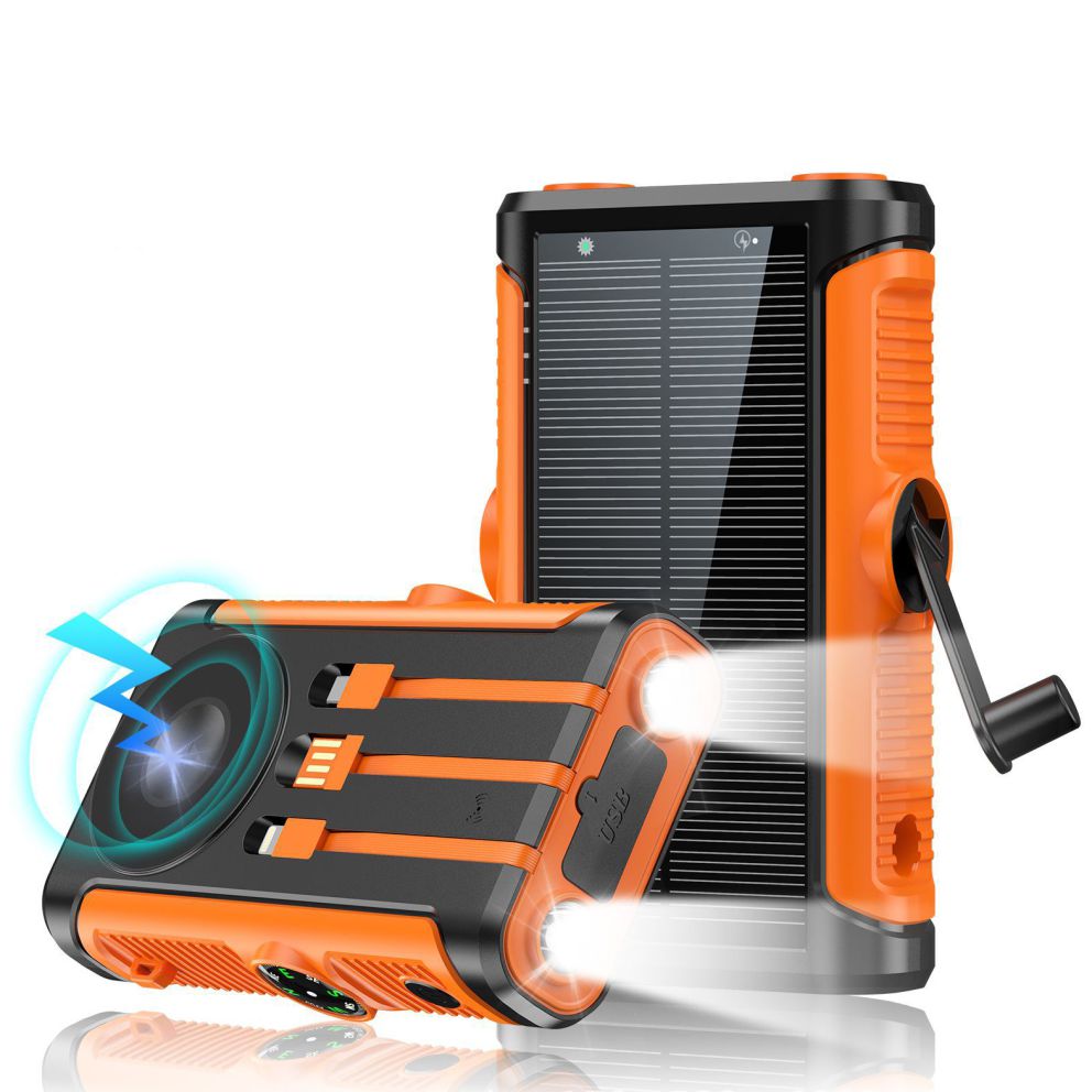 Baterie Externa Solara Linomag®, 20000 mAh, 3 cabluri, 4 porturi, wireless magnetica, Busola & Lanterna , Orange