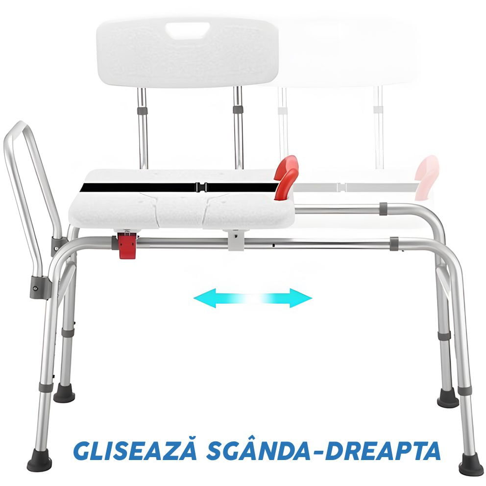 Scaun transfer cada/dus , Linomag®, reglabil 65 cm, sezut culisant cu decupaj, spatar si maner siguranta, Alb - imagine 2