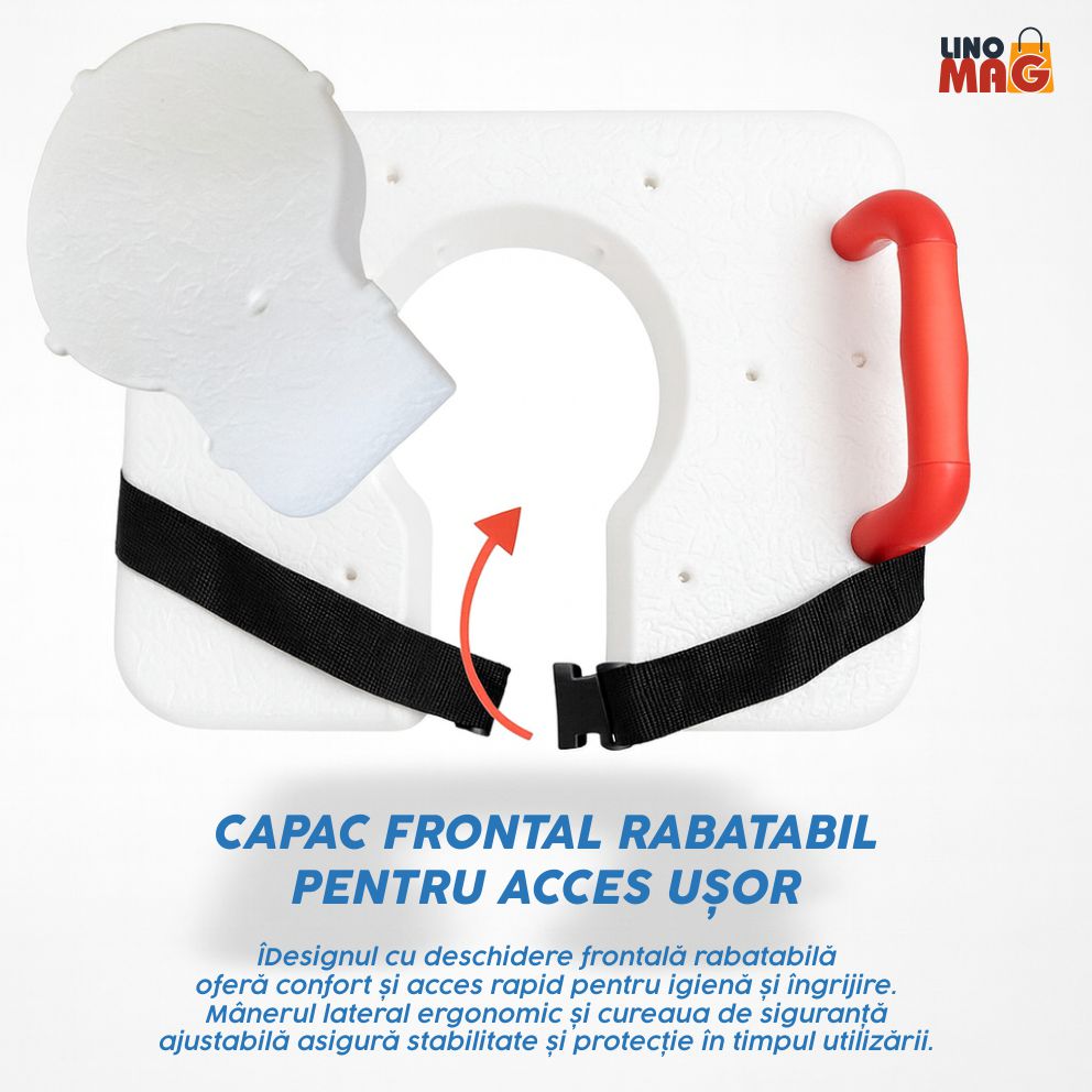 Scaun transfer cada/dus , Linomag®, reglabil 65 cm, sezut culisant cu decupaj, spatar si maner siguranta, Alb - imagine 7