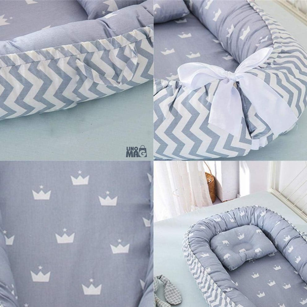 Cosulet Bebelusi pentru Dormit tip Baby Nest, Linomag®, 0-24 Luni, Confort & Siguranta, Gri deschis/Gri inchis