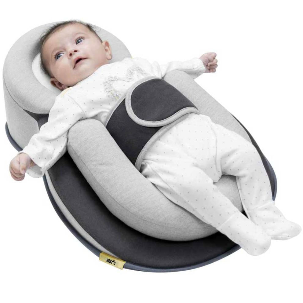 Suport Ergonomic Bebelusi pentru Somn cu Plan Inclinat 15° Anti-Reflux, Linomag®, Gri Inchis/Gri Deschis