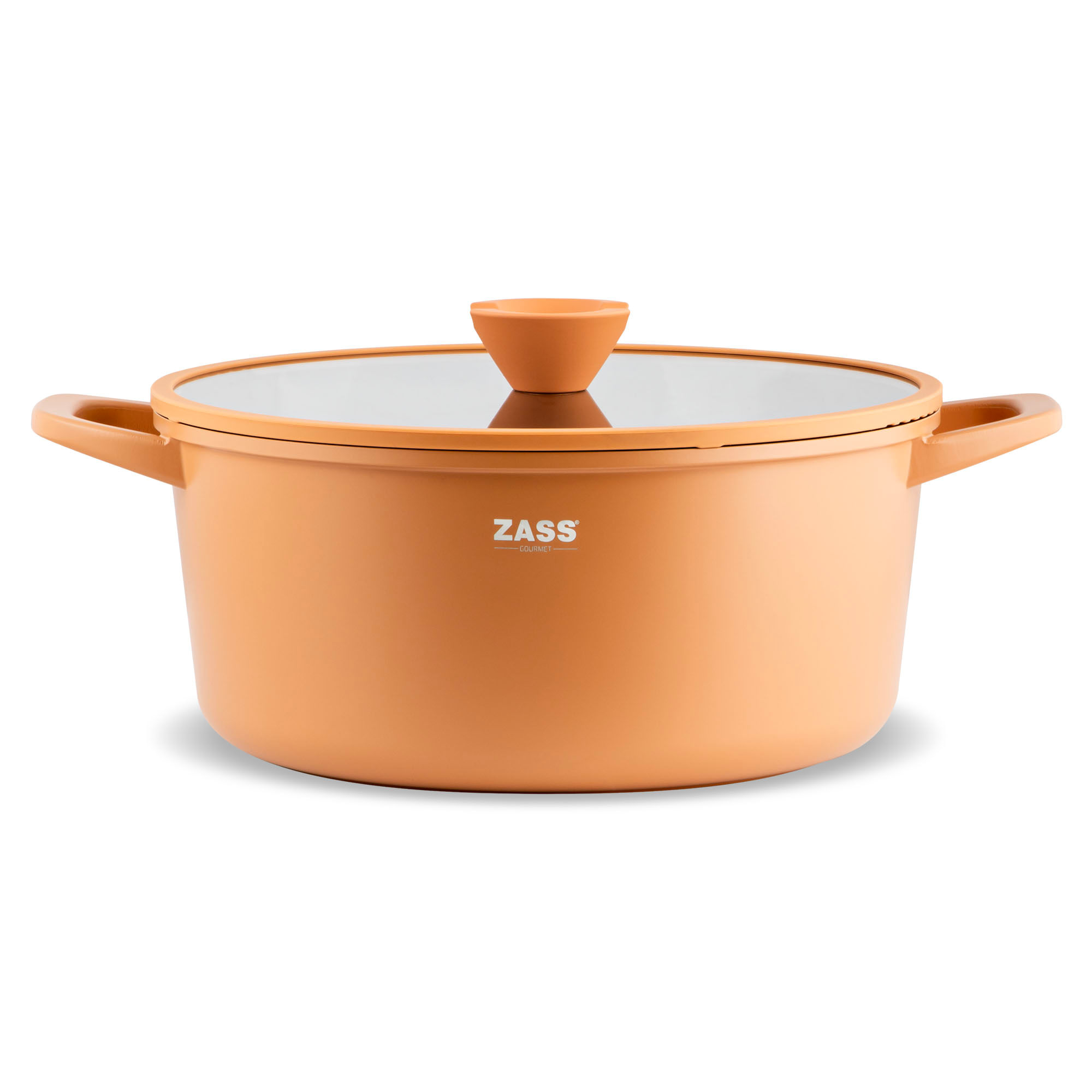 Oala din aluminiu turnat sub presiune si acoperire ceramica cu capac din sticla – 28 cm - ZG-ACS 15 TERACOTTA — imaginea 5