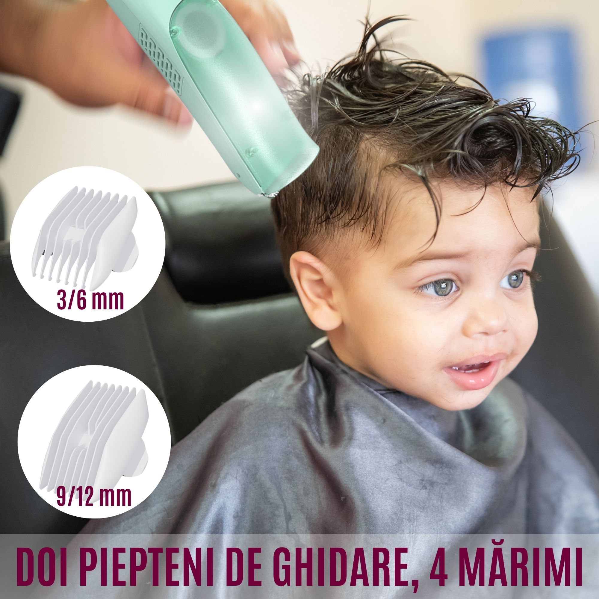 Aparat Tuns Bebelusi Ultra Silentios CZAY®, Aspirare Par, Lame Inox si Ceramica, 2 Trepte Viteza, USB, 2 Piepteni - imagine 2
