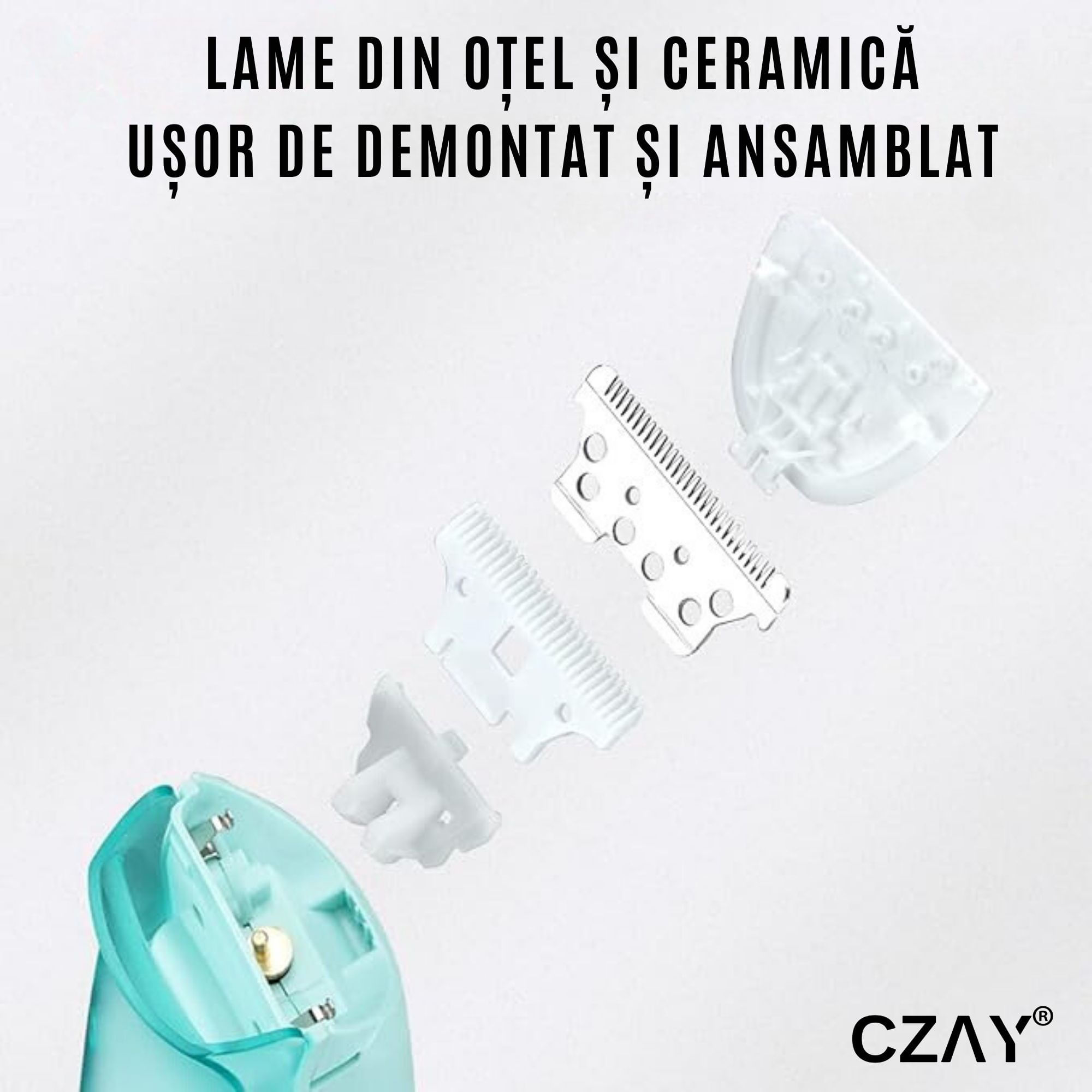 Aparat Tuns Bebelusi Ultra Silentios CZAY®, Aspirare Par, Lame Inox si Ceramica, 2 Trepte Viteza, USB, 2 Piepteni - imagine 7
