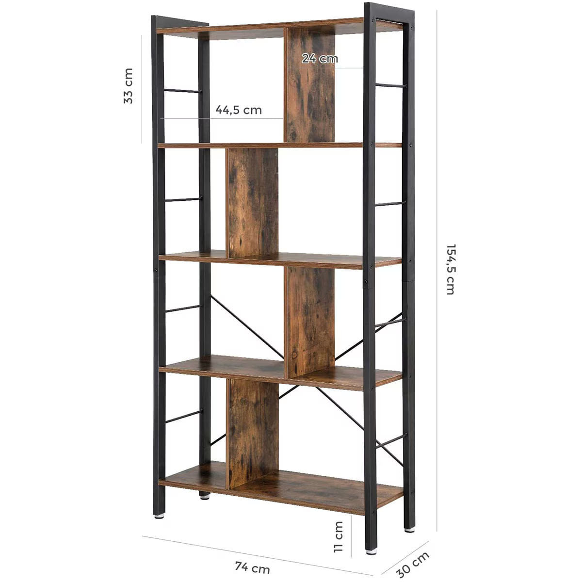 Raft depozitare/biblioteca cu 4 niveluri, Design industrial, 74 x 30 x 154 cm — imaginea 2