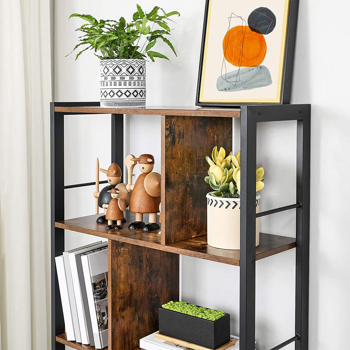 Raft depozitare/biblioteca cu 4 niveluri, Design industrial, 74 x 30 x 154 cm — imaginea 7
