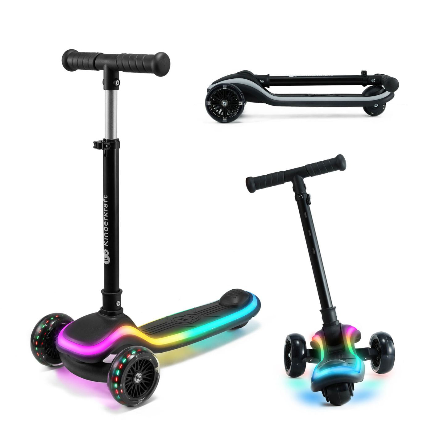 TROTINETA CU LUMINI KINDERKRAFT RAKET, BLACK