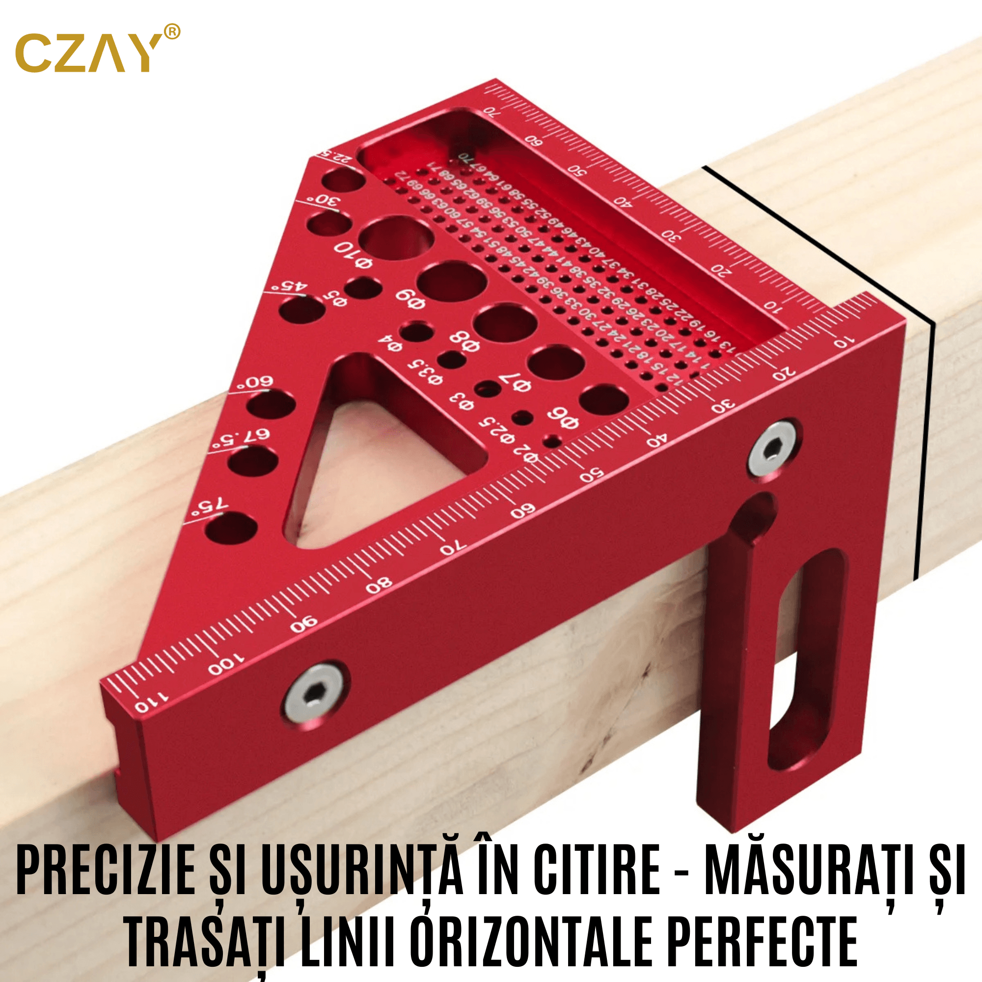 Vinclu 45º/90º CZAY®, Echer 3D, Unghiuri intre 22,5º si 90º, Precizie Ridicata, Rezistent la Rugina, 112*85*79 mm