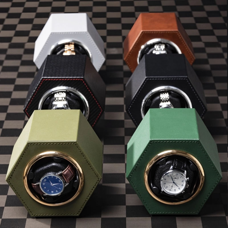 Cutie intors ceas automat iUni, Watch Winder, Piele ecologica, Negru