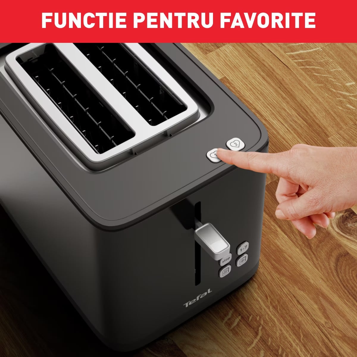 Prajitor de paine Tefal Smart'n Light TT640810, 850W, 2 felii, ecran digital, 3 functii dedicate, 7 niveluri de rumenire