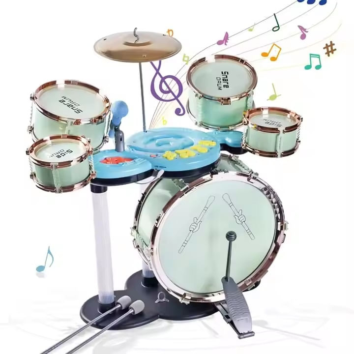 Set de tobe de jazz pentru copii 3 ani+, cu scaunel, Roz