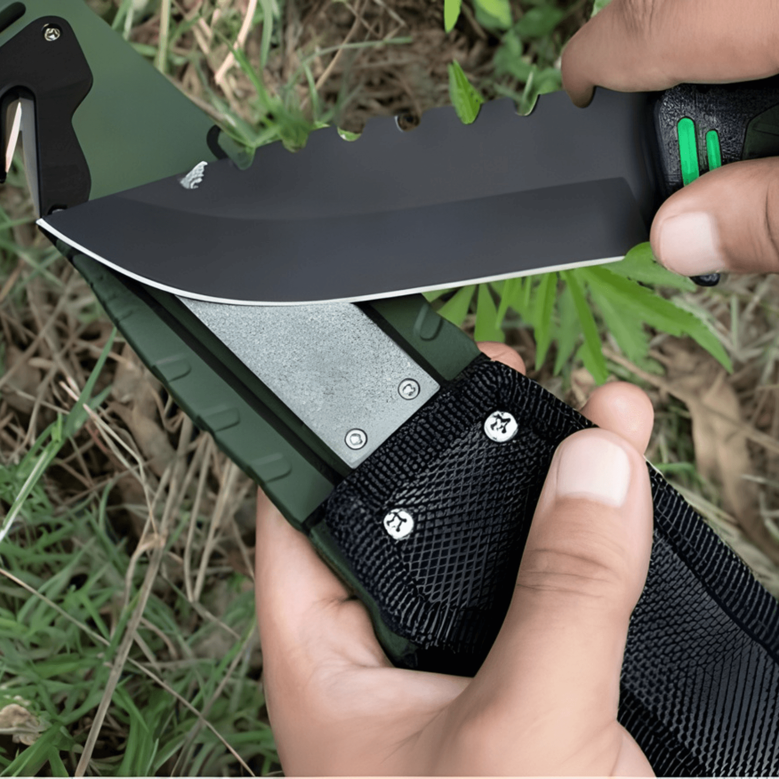 Cutit outdoor 25 cm cu husa, lama fixa inox, aprinzator foc, spargator geam si taietor franghie - imagine 2