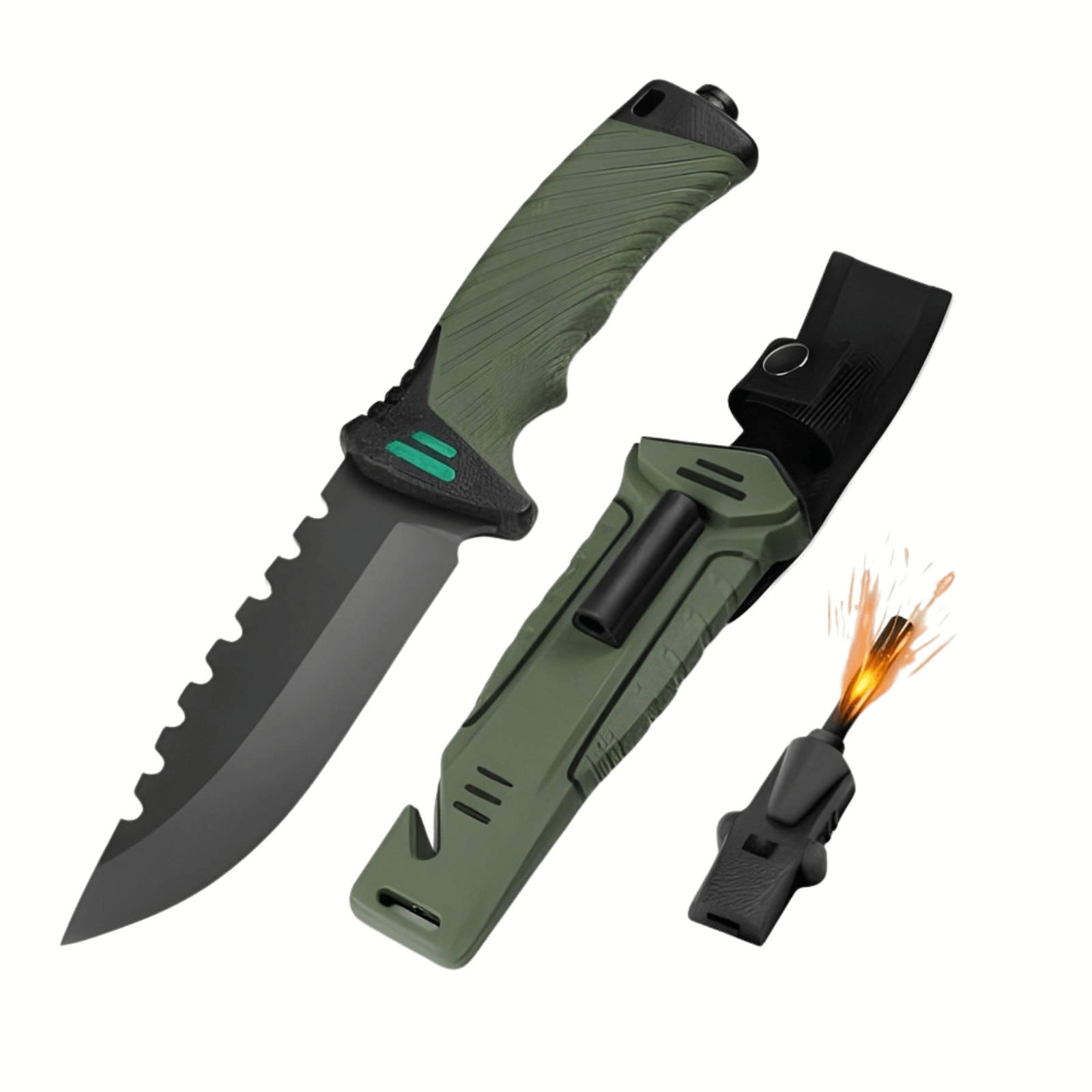 Cutit outdoor 25 cm cu husa, lama fixa inox, aprinzator foc, spargator geam si taietor franghie - imagine 3