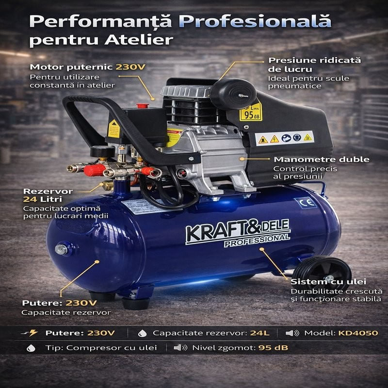 Compresor pe ulei, Kraft&Dele, 24L, 2.8KW, KD4050 — imaginea 12