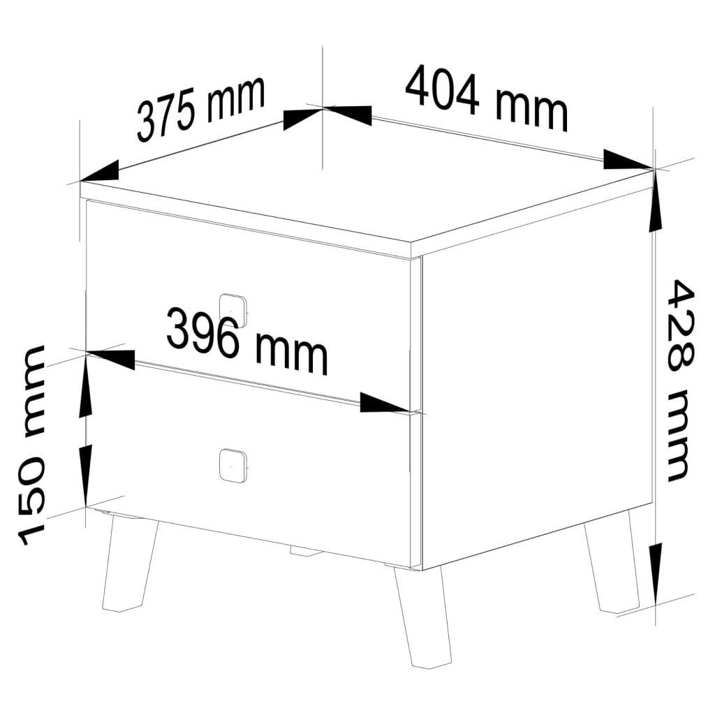 Comoda K-02 cu 2 sertare, PAL laminat 16 mm, 40x37x43 cm, bej si auriu — imaginea 3