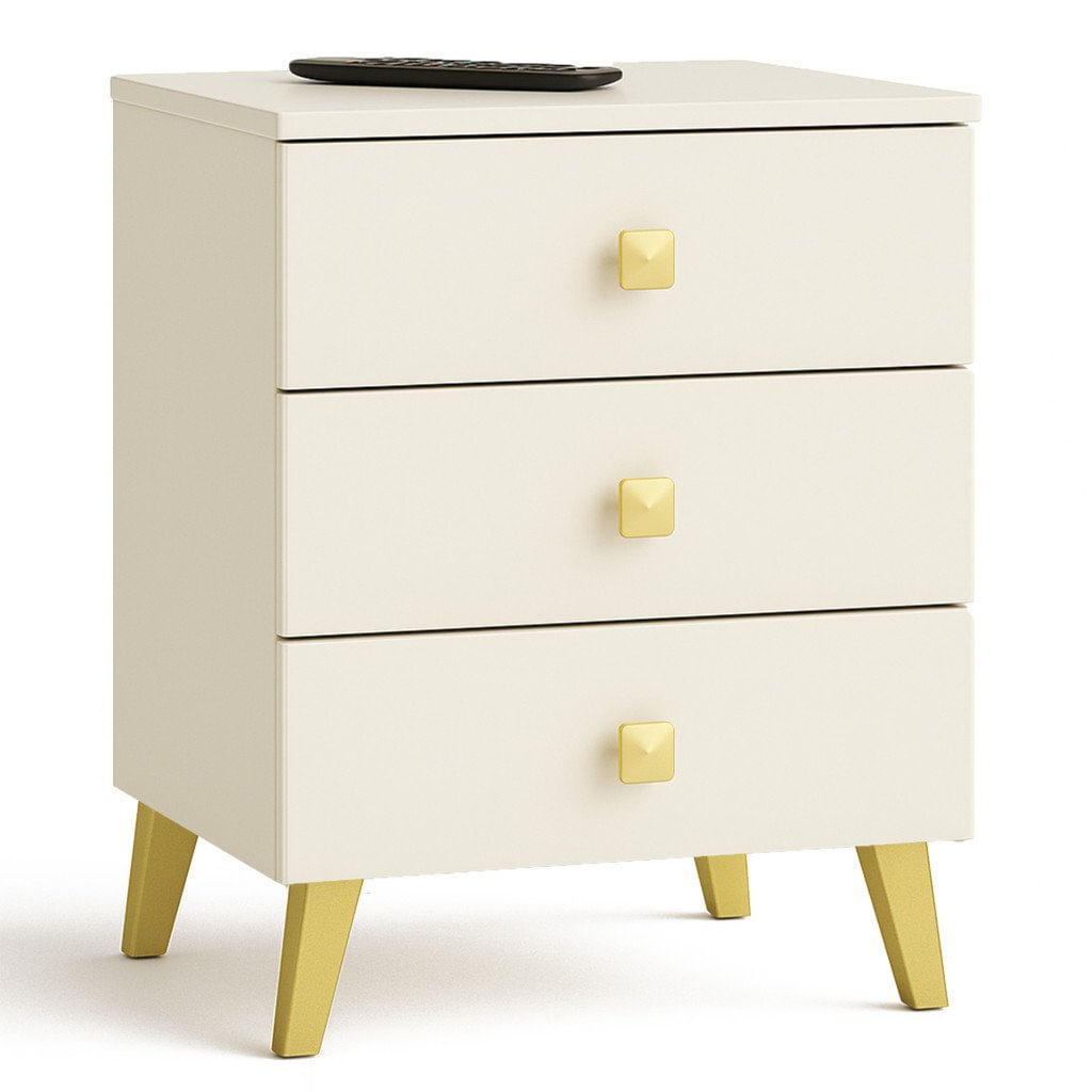 Comoda K-03 cu 3 sertare, PAL laminat 16 mm, 40x37x58 cm, bej si auriu — imaginea 4