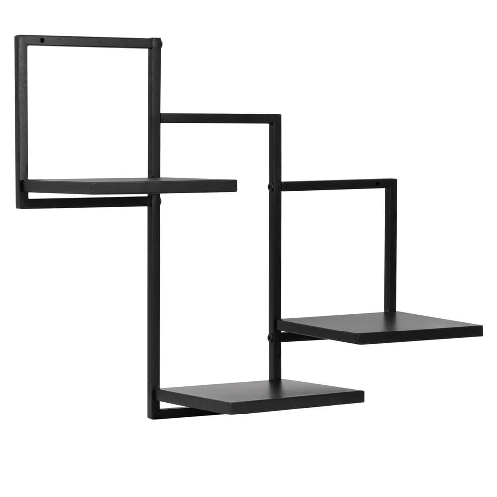 Raft de perete cu 3 polite din MDF si cadru metalic, 58x21x50 cm, negru — imaginea 2