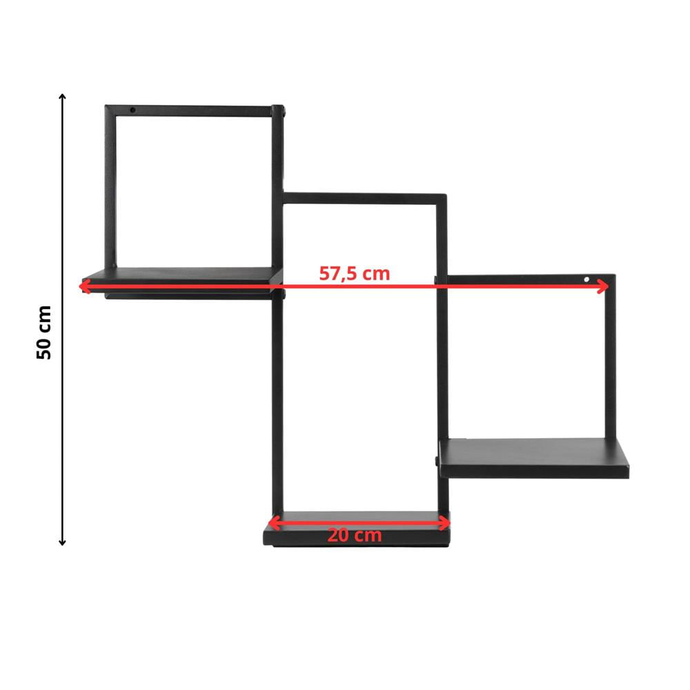 Raft de perete cu 3 polite din MDF si cadru metalic, 58x21x50 cm, negru — imaginea 6