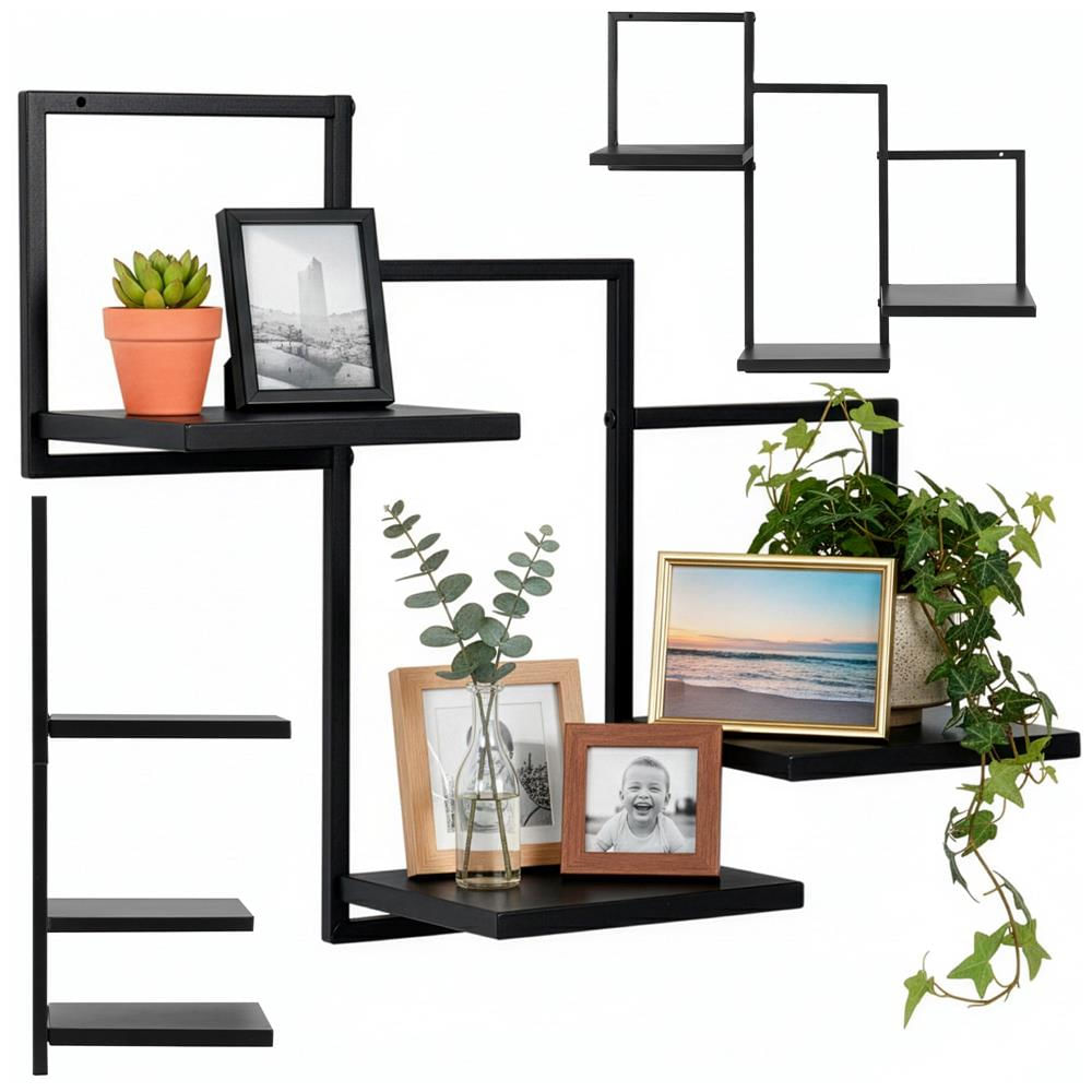 Raft de perete cu 3 polite din MDF si cadru metalic, 58x21x50 cm, negru — imaginea 13