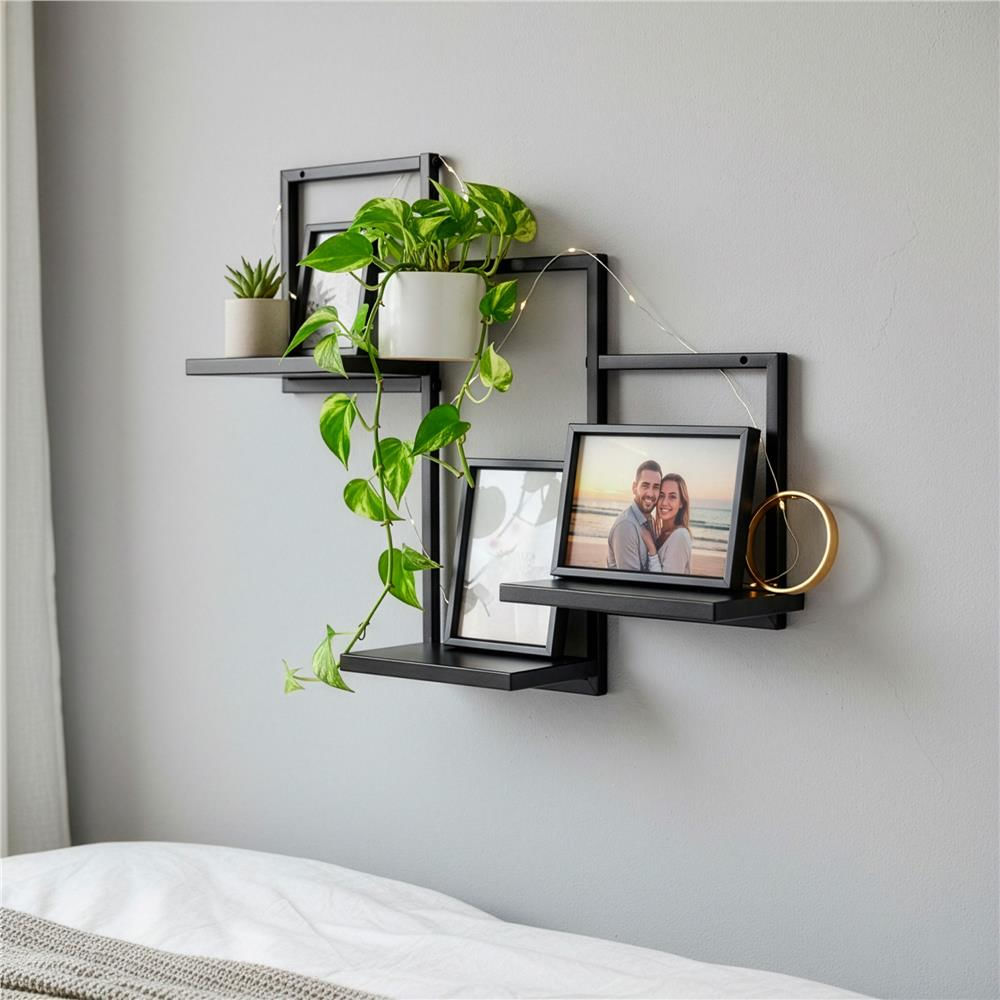 Raft de perete cu 3 polite din MDF si cadru metalic, 58x21x50 cm, negru — imaginea 17