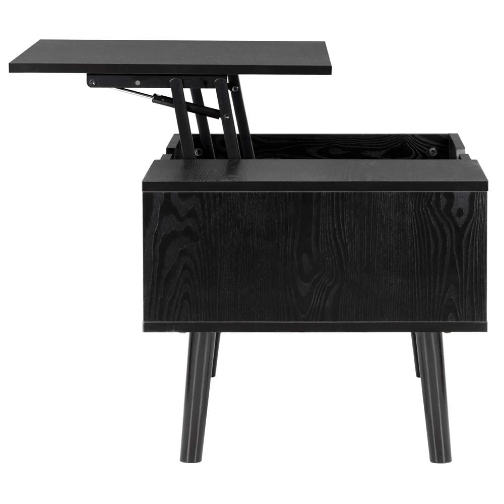 Masuta de cafea cu blat rabatabil si spatiu de depozitare, cadru metalic si PAL, 100x50x43 cm, negru — imaginea 2