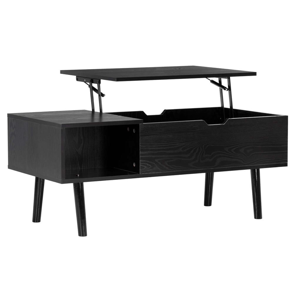 Masuta de cafea cu blat rabatabil si spatiu de depozitare, cadru metalic si PAL, 100x50x43 cm, negru — imaginea 7