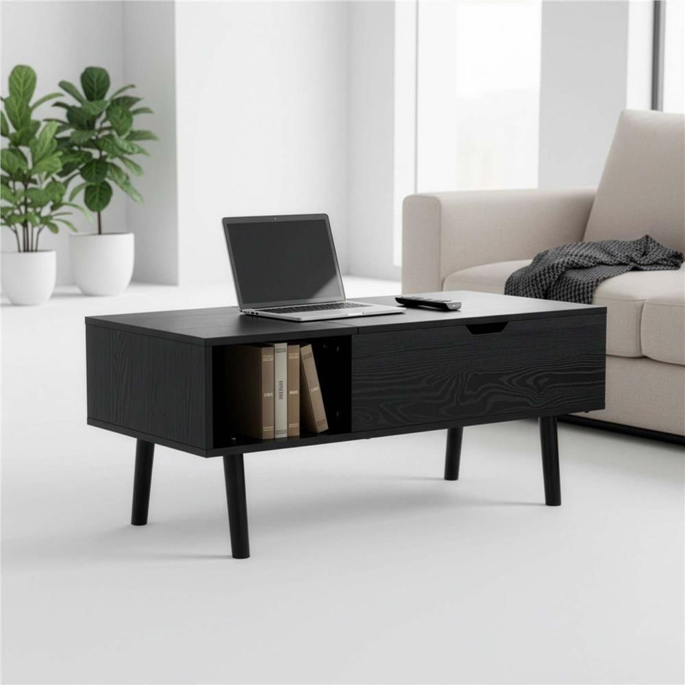 Masuta de cafea cu blat rabatabil si spatiu de depozitare, cadru metalic si PAL, 100x50x43 cm, negru — imaginea 12