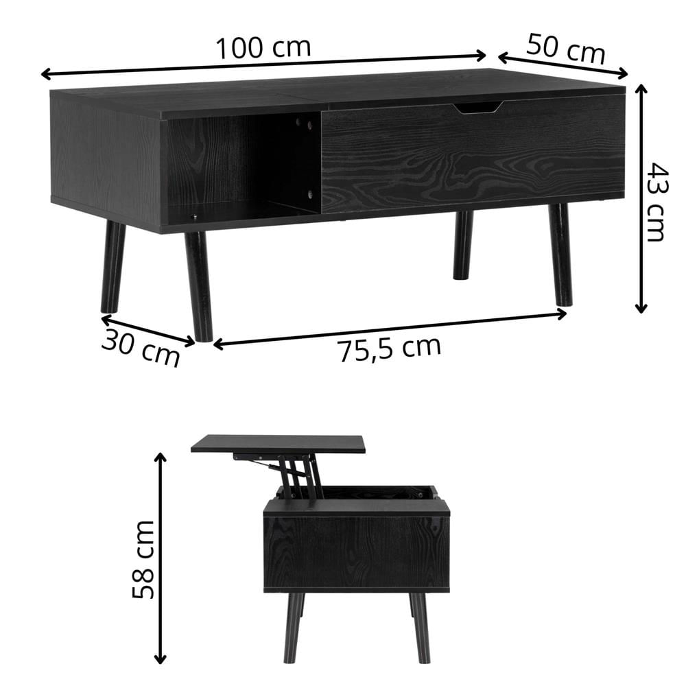 Masuta de cafea cu blat rabatabil si spatiu de depozitare, cadru metalic si PAL, 100x50x43 cm, negru — imaginea 17