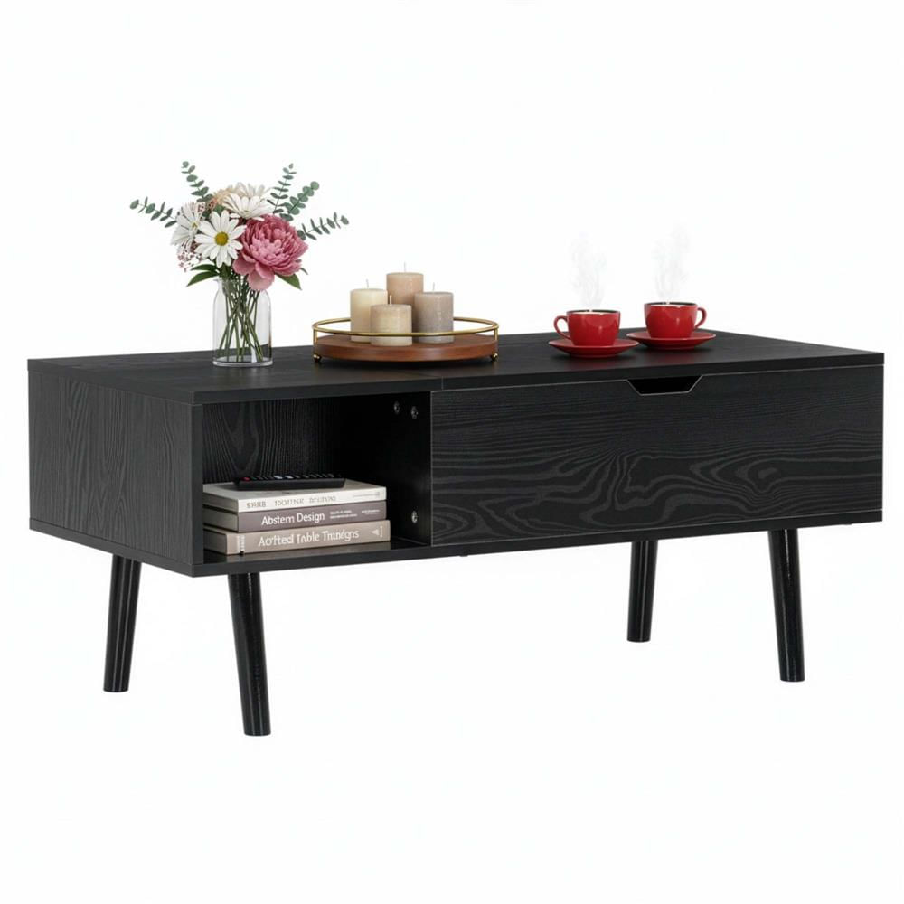 Masuta de cafea cu blat rabatabil si spatiu de depozitare, cadru metalic si PAL, 100x50x43 cm, negru — imaginea 22