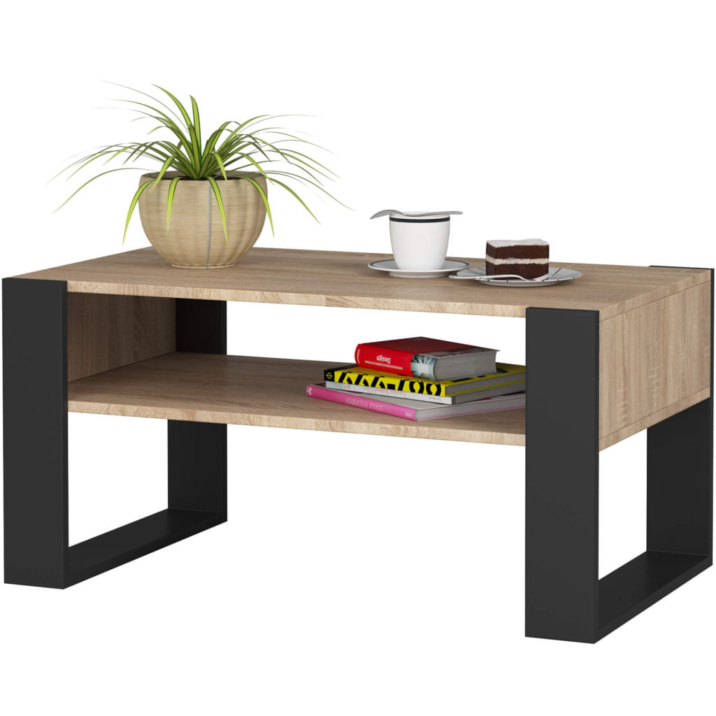 Masuta de cafea Domi cu raft inferior, blat laminat, 92x50x45 cm, stejar sonoma si negru — imaginea 2