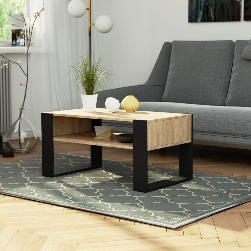 Masuta de cafea Domi cu raft inferior, blat laminat, 92x50x45 cm, stejar sonoma si negru — imaginea 4