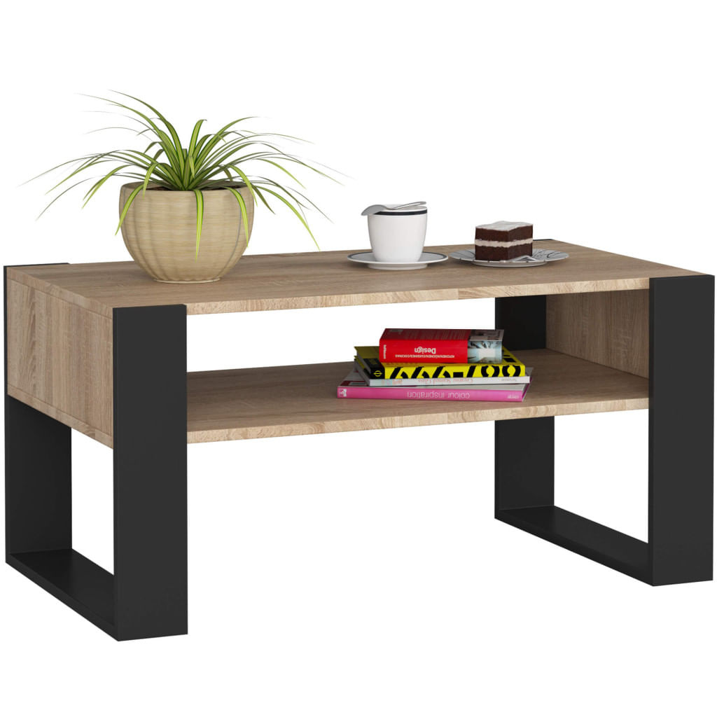 Masuta de cafea Domi cu raft inferior, blat laminat, 92x50x45 cm, stejar sonoma si negru — imaginea 5