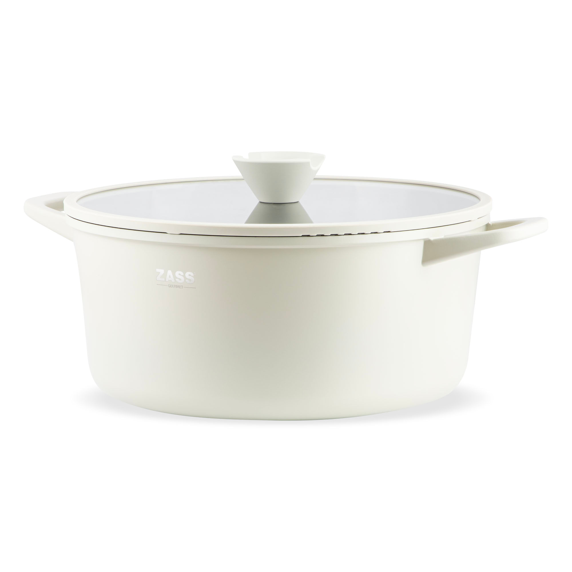 Oala din aluminiu turnat sub presiune si acoperire ceramica cu capac din sticla – 28 cm - ZG-ACS 15 CREM — imaginea 3