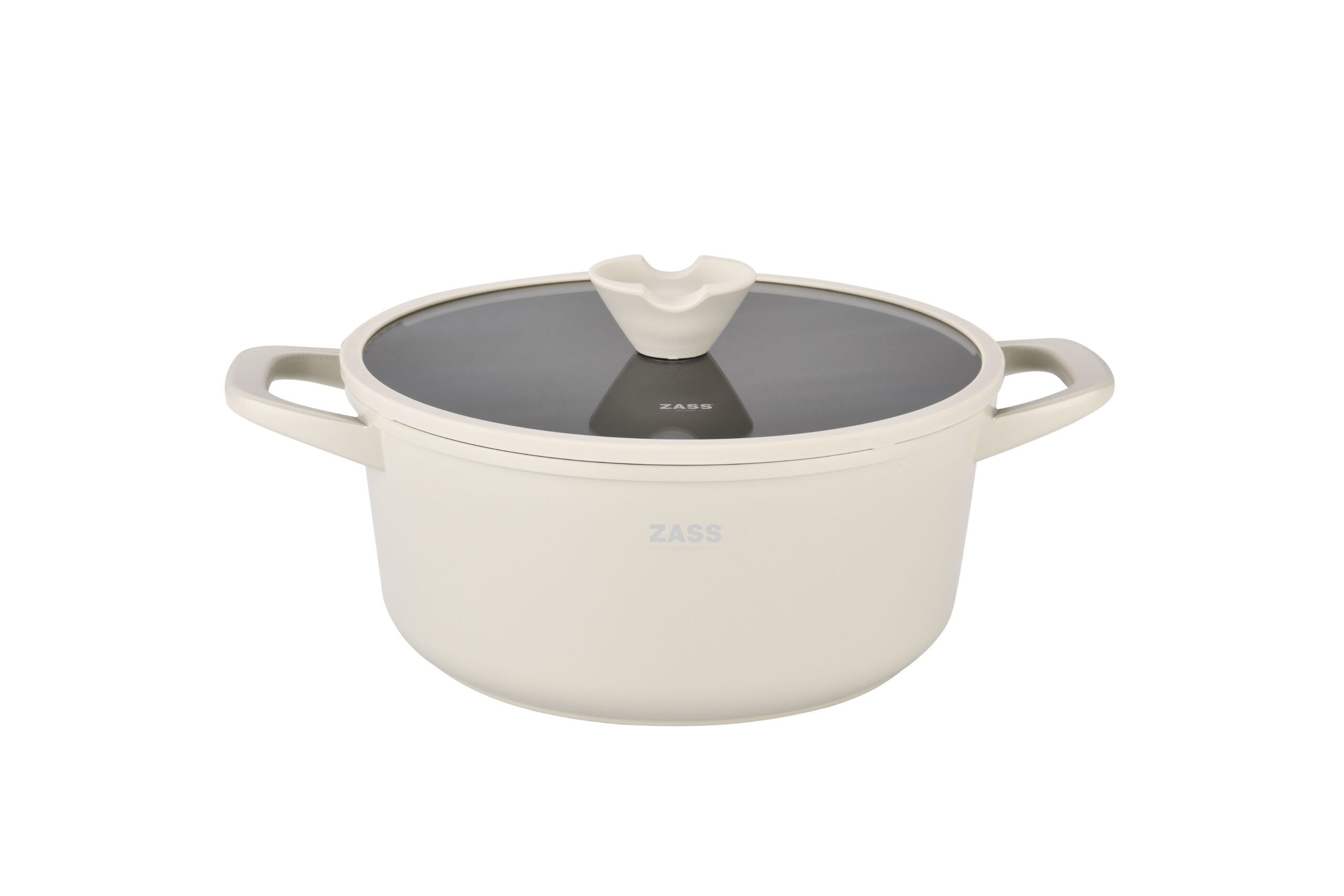 Oala din aluminiu turnat sub presiune si acoperire ceramica cu capac din sticla – 28 cm - ZG-ACS 15 CREM — imaginea 5