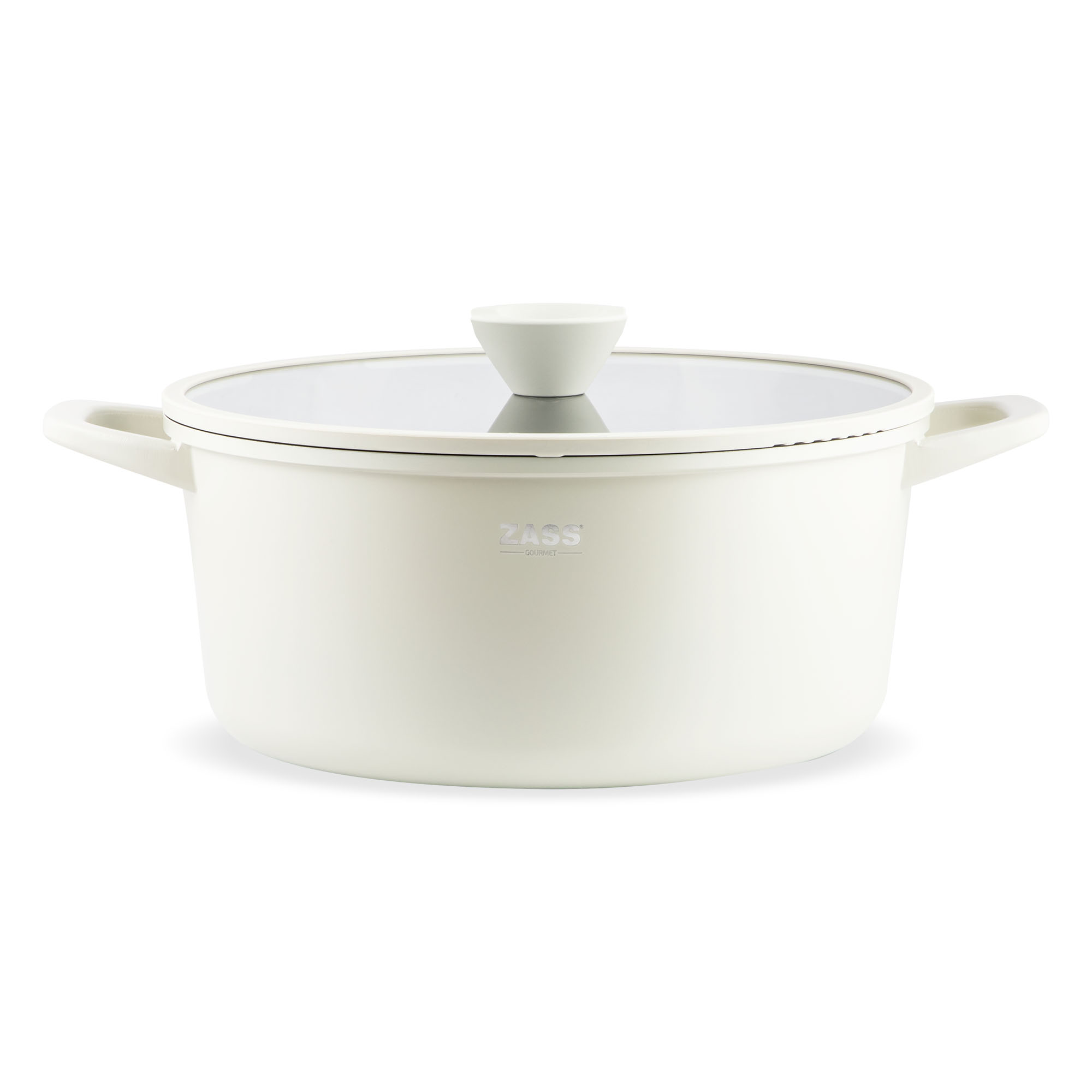 Oala din aluminiu turnat sub presiune si acoperire ceramica cu capac din sticla – 28 cm - ZG-ACS 15 CREM — imaginea 6