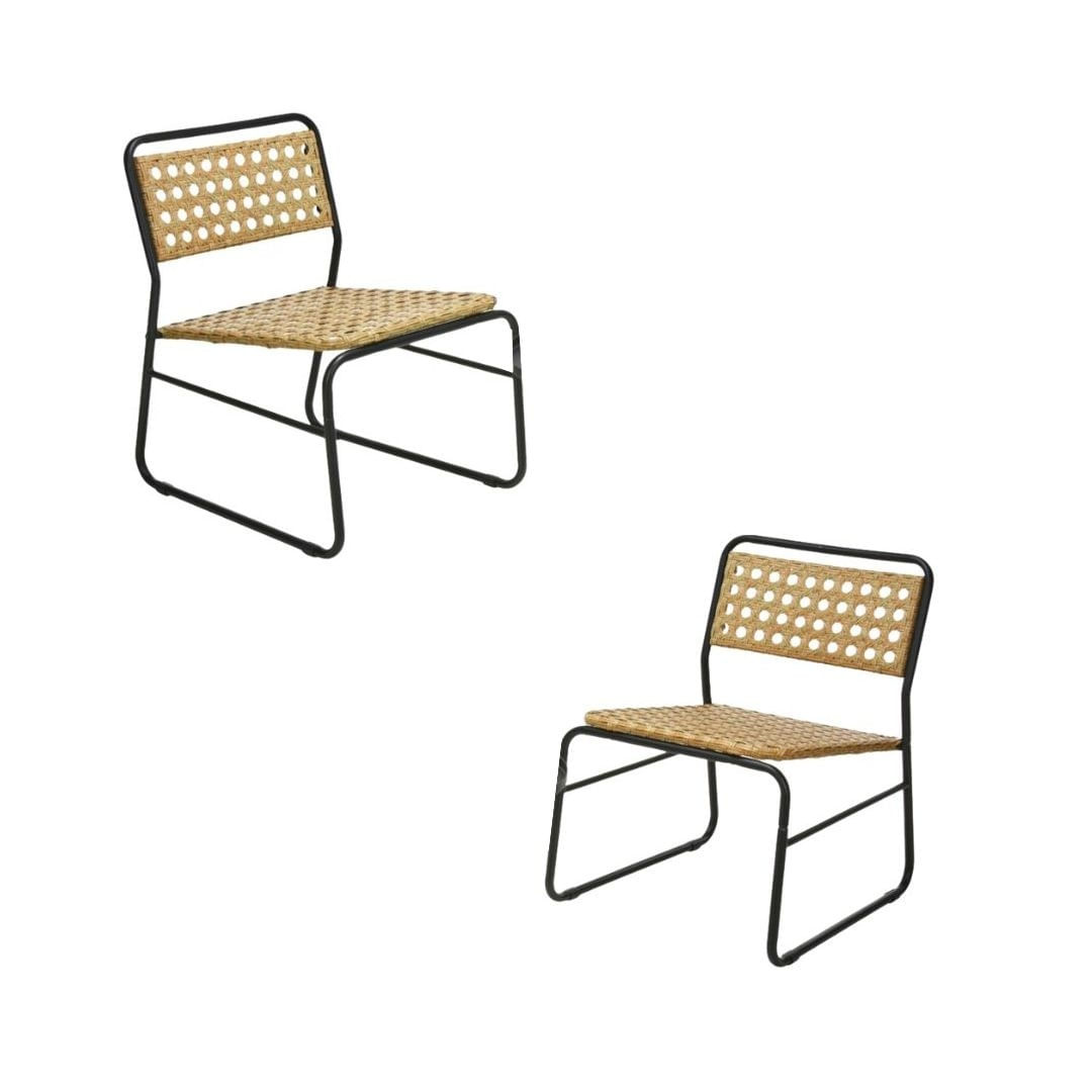 Set mobilier gradina 2 scaune si masa rotunda, structura metalica, impletitura ratan sintetic, culoare natur-negru — imaginea 2